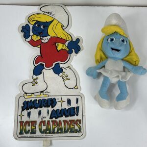 Vtg Peyo Smurfette Plush Stuffed Toy Ice Capades Pennat Banner Sign